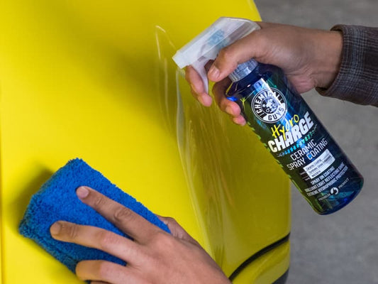 HydroCharge Ceramic Sprayed on Side of Yellow Car