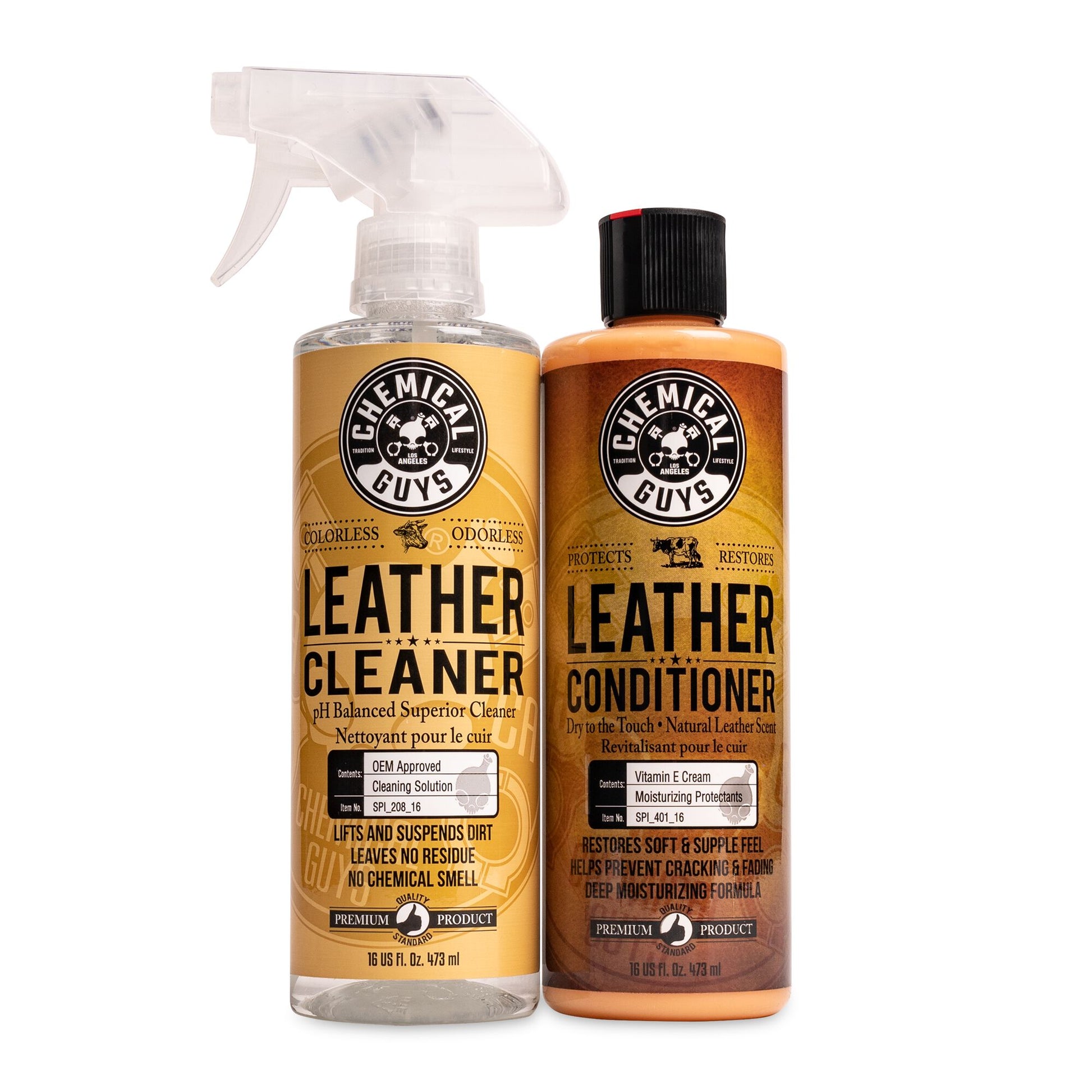 Chemical Guys Leather Cleaner and Conditioner Complete Leather Care Kit (16 oz)