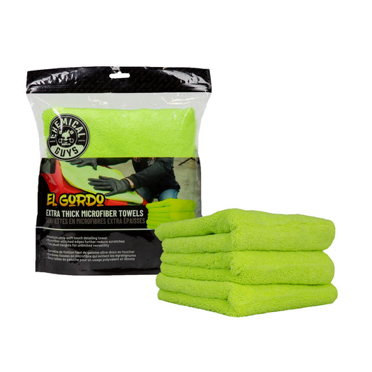 El Gordo Extra Thick Professional Microfiber Towel, Green 16.5" x 16.5" (3 Pack)