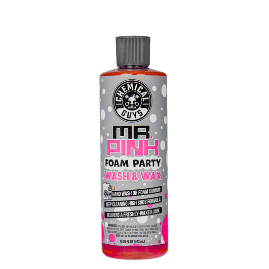 Front of the 16 oz Mr. Pink Foam Party Bottle