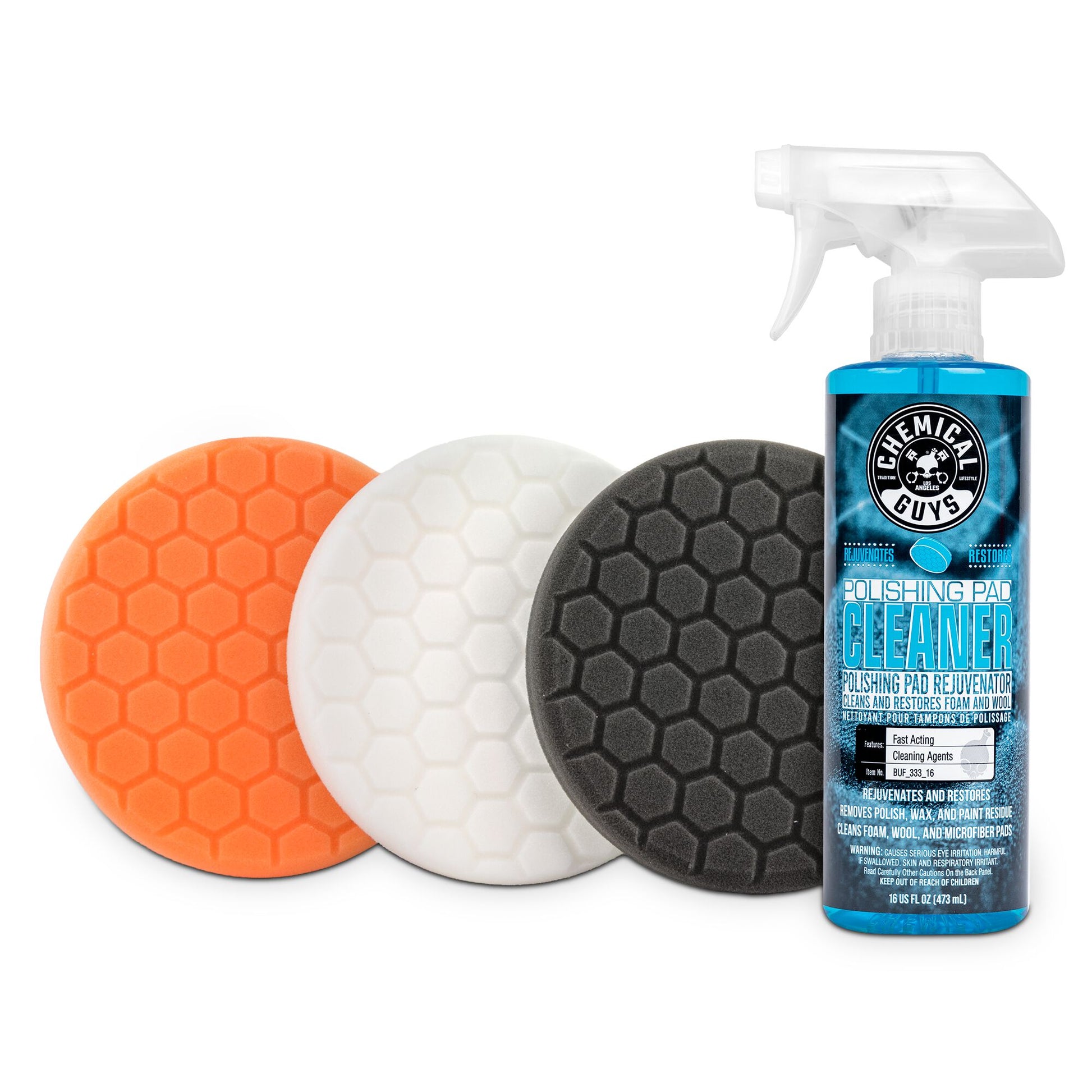 Car Buffing Pad Sampler Kit with Polishing Pad Cleaner Chemical Guys